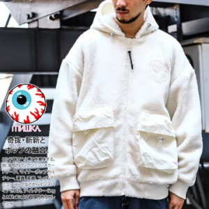 MISHKA アウター フーディ パーカー 長袖 フリースパーカー ボア ブルゾン フリース 起毛 ボアフリース ジャケット メンズ 白 黒 大きい