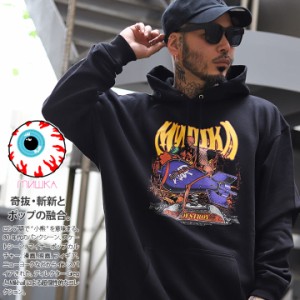 MISHKA パーカー ブランド スケボー フーディ 長袖 スウェット メンズ 黒 大きいサイズ ミシカ フードパーカー トップス 袖ロゴ スカル 