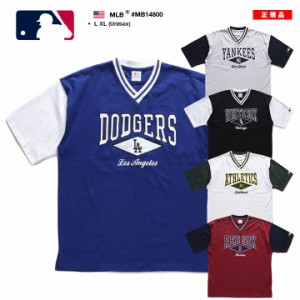 MLB ロサンゼルス ドジャース Vネック 半袖 Tシャツ 野球 ゲームシャツ メンズ 春夏用 全5種 大きいサイズ Dodgers LA ロゴ エムエルビー