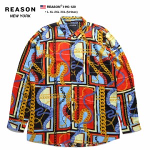 リーズン REASON 長袖シャツ アロハシャツ 総柄 メンズ 水色 L XL 2L LL 2XL 3L XXL 3XL 4L XXXL