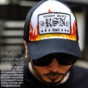 REASON キャップ メンズ レディース 春夏秋冬用 黒 リーズン 帽子 cap 浅め メッシュキャップ おしゃれ かっこいい ファイヤーパターン 