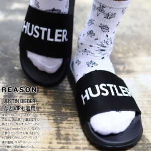 REASON × Hustler 公式 スポーツサンダル メンズ レディース 春夏秋用 黒 ハスラー 限定 コラボ リーズン シャワーサンダル ビーサン ビ