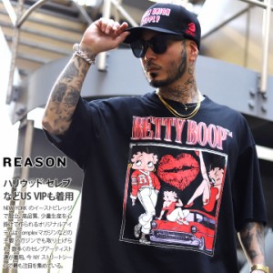 REASON × ベティ ブープ Tシャツ 半袖 メンズ 春夏用 黒 大きいサイズ Betty Boop ベティちゃん 限定 コラボ 公式グッズ リーズン 総柄 