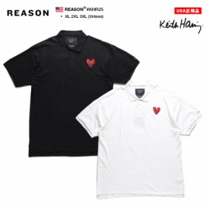 REASON × Keith Haring キースヘリング ポロシャツ 半袖 メンズ 春夏用 黒/白 大きいサイズ 限定 コラボ 公式 リーズン おしゃれ かっこ