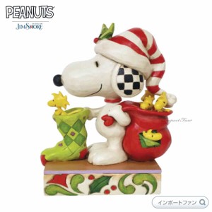 ジムショア ボーダーのサンタの帽子を被ったスヌーピー と ウッドストック クリスマス ピーナッツ 6008957 Snoopy with Stocking and Woo