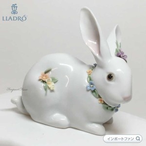 リヤドロ 花飾りの白うさぎ 2 ウサギ 兎 干支 置物 01006098 LLADRO Attentive Bunny with Flowers□