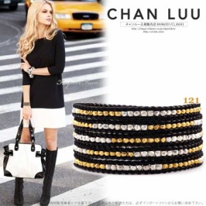 チャンルー シルバー ＆ ゴールドナゲット × ブラックレザー 5連ラップ ブレスレット チャン・ルーCHAN LUU 正規品 □ 即納