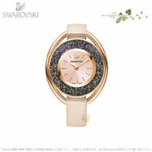 スワロフスキー クリスタルライン オーバル ウォッチ レザー ストラップ ベージュ ローズゴールド 時計 5296319 Swarovski □