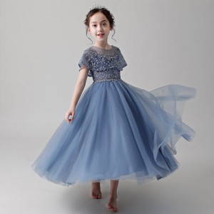 子供 ドレス ロング プリンセス キッズドレス ピアノ 発表会 女の子 結婚式 フォーマル 子供服 ワンピース フレア 半袖 チュール マント