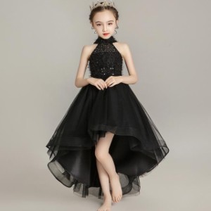 子供 ドレス ロング フィッシュテール 黒 キッズドレス ピアノ 発表会 女の子 ドレス ロングスカート 結婚式 フォーマル 子供服 ワンピー