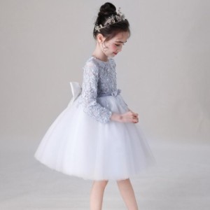 子供 ドレス 膝丈 ミニ 長袖 フレア おしゃれ かわいい プリンセス キッズドレス ピアノ 発表会 女の子 ドレス 子ども 誕生日 結婚式 フ