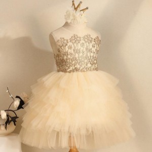子供 ドレス ミニ プリンセス ゴールド かわいい おしゃれ 個性的 キッズドレス ピアノ 発表会 女の子 ドレス 子ども 結婚式 フォーマル