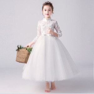 子供 ドレス ロング 白 プリンセス キッズドレス ピアノ 発表会 女の子 ドレス ロングスカート 結婚式 フォーマル 子供服 ワンピース フ