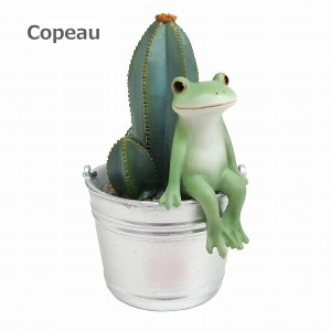 コポー サボテンとお座りカエル 72224 Copeau コポタロウ 植物 さぼてん サボテン ガーデン雑貨  置物 雑貨 小物 オブジェ カエル　置き