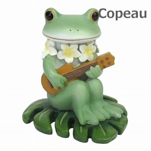 コポー Copeau プルメリアとウクレレ プルメリア フラワー 花束 ウクレレ 楽器 72597  小物 オブジェ カエル 置き物 置物 オブジェ 蛙 フ