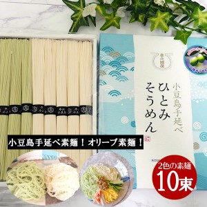 【 ギフト 御祝 御供 】 小豆島 オリーブそうめん 小豆島手延べ素麺　2色セット500g（オリーブ素麺 50g×5束、素麺 50g×5束）  【 小豆