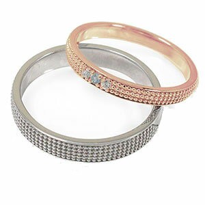 18金 アクアマリン 誕生石 ミルグレイン 2本セット 結婚指輪 マリッジリング ペアリング 指輪レディース メンズ セット価格 ペアリング