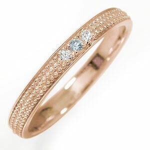 指輪 18金 アクアマリン 誕生石 ミルグレイン 結婚指輪 マリッジリング 指輪レディース 送料無料