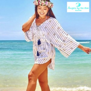 エンジェルズバイザシー Angels by the Sea Hawaii チュニック ワンピ ワンピース 水着 羽織 アウター 七分袖 旅行 夏 日焼け対策 大人 