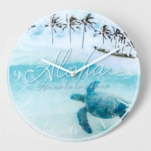 ハワイ 壁掛け時計 掛け時計 ハワイアン インテリア 雑貨 ビーチ マリン 海 オーシャンクロック （ホヌ ウミガメ） 風景 景色 写真 おし