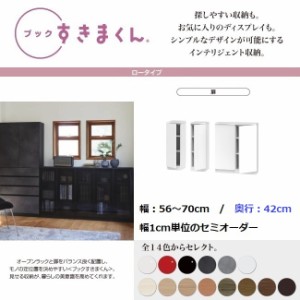 すきまくん ブック 幅56cm-70cm 奥行42cm 両開き扉 ロータイプ 国産家具 ラック 奥深棚 本棚 書庫 A4 隠す収納 コミック BSD-LTW