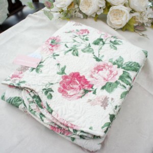 キルトマルチカバー グローリア Mサイズ 正方形 約130cm×130cm 薔薇 ローズ かわいい ピンク ソファカバー こたつカバー マット ベッド