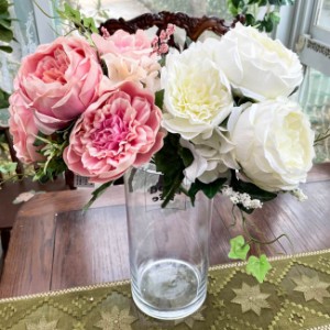 イングリッシュローズブーケ　ピンク ホワイト 造花 薔薇 薔薇とレースと天使のお店