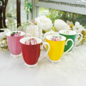 ロイヤルアーデン　カラーシリーズ マグカップ ボーンチャイナ 電子レンジ可 マグ　陶器製　エレガント ローズ 薔薇柄 花柄 母の日 ギフ