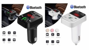 2 Bluetooth FMトランスミッター 音楽再生 USB 充電器 二台同時充電 ハンズフリースマホ iPhone アンドロイド SDカード ブラック ホワイ