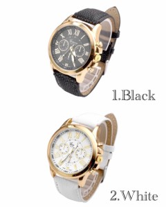 2 腕時計　メンズ　 高品質　レザー　革　ベルト ビジネス ウォッチ 軽量 オシャレ　ギリシャ文字　時計　金　ゴールド　ホワイト