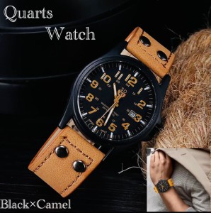3 腕時計　時計　ツートン アナログ メンズ クォーツ レザーベルト 高品質 レザー カレンダー　日付　ファッション時計 オシャレ ウォッ