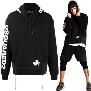 送料無料!!DSQUARED2 ディースクエアード S74GU0473 ブラック ロゴ スウェット プルオーバー パーカー