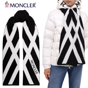 送料無料!!139 MONCLER モンクレール 3C00005 M1299 ブラック×ホワイト SCIARPA ウール マフラー