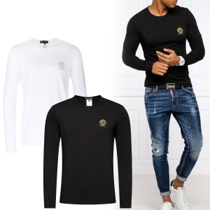 送料無料!!4 VERSACE ヴェルサーチ AU10197 A232741 ブラック ホワイト メデューサ 2枚セット 長袖Tシャツ