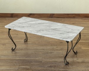 モダン折脚折りたたみテーブル 角型 80×40cm 石目調 THS-27 マーブルホワイト(MWH) 猫脚