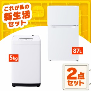 【10％OFFｸｰﾎﾟﾝ有り】 家電セット 一人暮らし 2点セット 冷蔵庫 洗濯機 セット 冷凍冷蔵庫 2ドア 小型 両開き 87L 全自動洗濯機 5kg