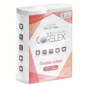 コアレックス60ｍトイレットロールダブル6ロール トイレットペーパー トイレットロール コアレックス CORELEX 倍巻 再生紙 ダブル