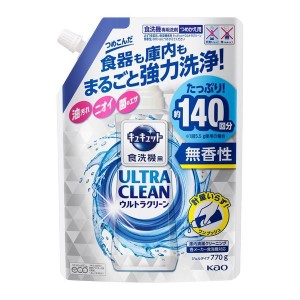 【6/23 00:00〜10％OFFｸｰﾎﾟﾝ】 食洗機用キュキュット ウルトラクリーン 無香性 つめかえ用 770g 花王 キュキュット 食器用洗剤 替え