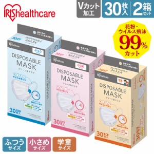 マスク 不織布マスク 不織布 2個セット 60枚 ふつう 小さめ こども用 使い捨て 使い捨てマスク アイリスオーヤマ 20PN-30PM 30枚入【2個
