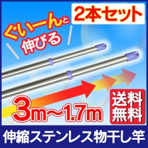 【2本セット】物干し竿 屋外 物干し 洗濯干し ステンレス物干し竿 SU-300 物干し竿 ステンレス ものほし竿 竿 伸縮 伸縮タイプ 1.7m 〜 3