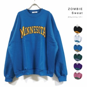 ZOMBIE ゾンビ MINNESOTA クルーネック スウェット トレーナー 長袖 裏起毛 ユニセックス 送料無料 韓国 ファッション ワイド ドロップシ