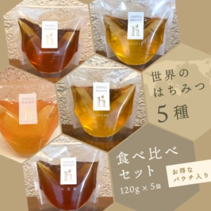 蜂和産業　世界のハチミツ5種 食べ比べセット 120g×5袋 パウチ入り 送料無料 はちみつ 蜂蜜