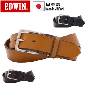 ベルト 日本製 ブランド EDWIN エドウィン カジュアル ジーンズ ウエスタン 35mm 面取り 牛革 レザー ベルト メンズ レディース 無地 シ