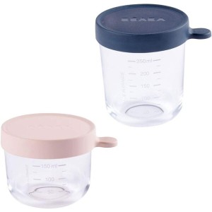 ガラス保存容器 2個セット 150ml&250ml ピンク&ネイビー ベアバ