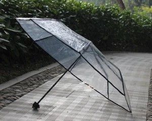 幅広い 風に強い 明るい 折り畳み 透明傘 傘 カサ (黒)