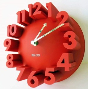 3Ｄ 立体 掛け時計 モダン デザイン ウォールクロック 壁 (22cm 赤)