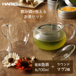 HARIO ハリオ 急須＋マグ2個セット （茶茶急須 丸 700ml/ラウンドマグ2個セット） CHJMN-70T/RDM-1824 ｜ ティーセット 急須 ティーポッ