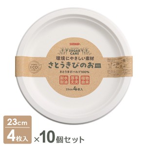 さとうきびのお皿 23cm 4枚入×10個セット P-23SOM ｜ 紙皿 使い捨て食器 容器 簡易 ペーパープレート 耐水 耐油 厚手 丈夫 紙食器 レジ