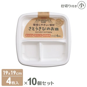 さとうきびのお皿 仕切付（小） 19cm 4枚入×10個セット PT-19SOM ｜ 紙皿 使い捨て食器 容器 簡易 ペーパープレート 仕切り付き 耐水 耐