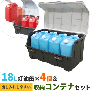 ストッカー 天馬 大きく開くコンテナー 140L ＆ 灯油缶18L青×4個 セット ｜ 収納庫 収納ボックス 灯油タンク